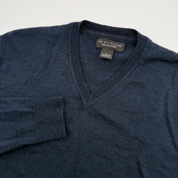 The Men’s Store Bloomingdale’s Sweater Men’s L Blue Merino Wool V-Neck Flaw - Picture 1 of 9